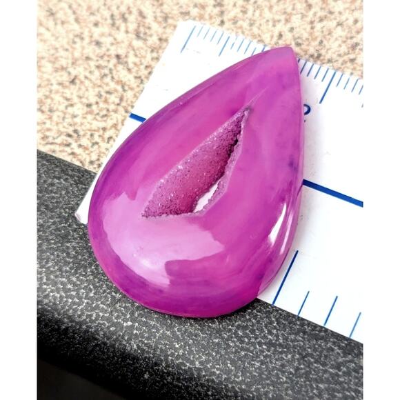Druzy bright pink agate9 Teardrop cabochon 9.2 grams 38th 26mmHealing stress New - Picture 2 of 6